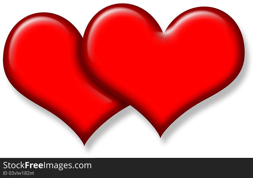 Two Glossy Red Hearts