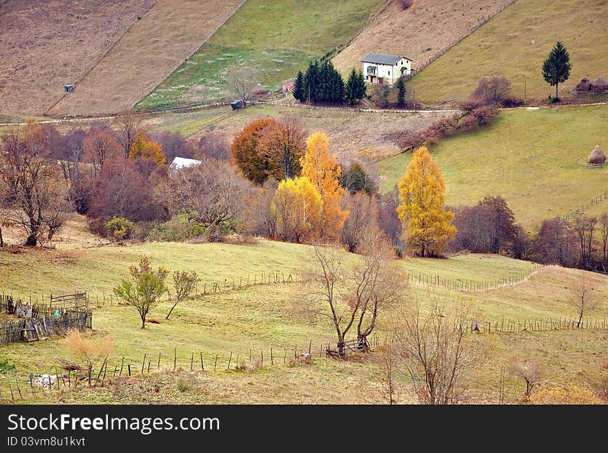 Autumnal landscape mountain cottage