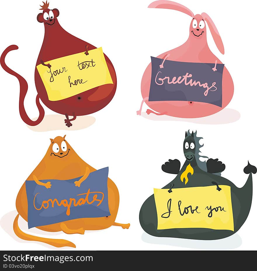 Cute plumpy animals with banners in vector