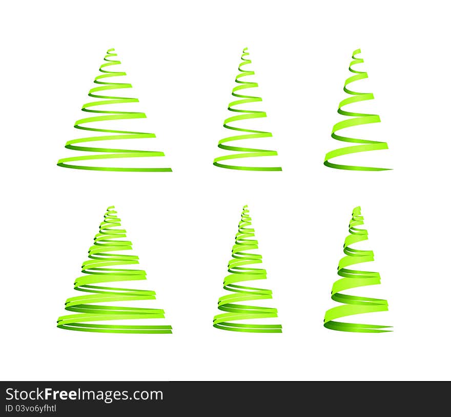 Set of six green Christmas tree design.