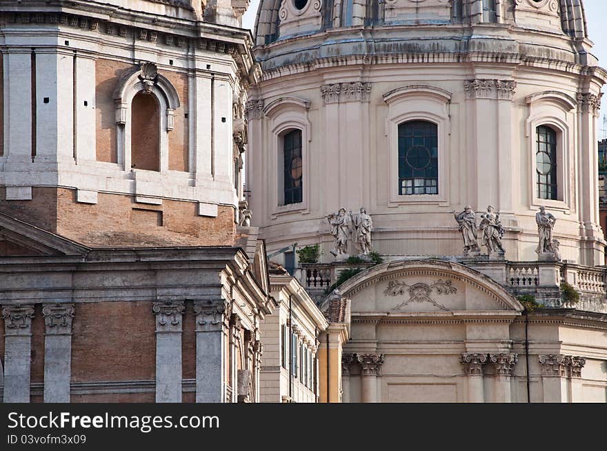 Architectural detail of historic buildings near the Trajan Forum in Rome, Italy. Architectural detail of historic buildings near the Trajan Forum in Rome, Italy.