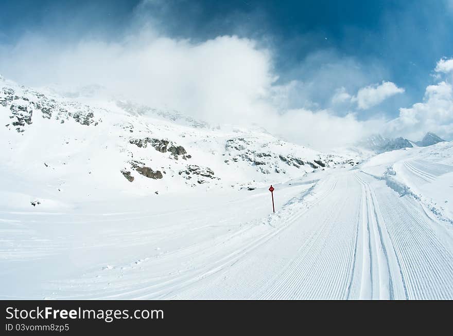 Skiing track, winter scenery