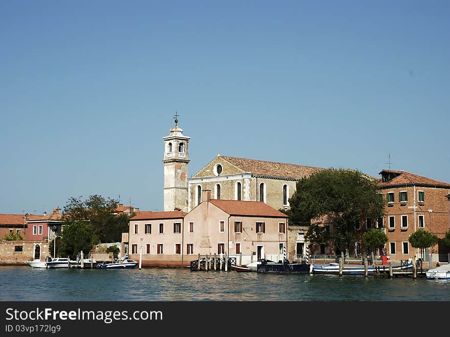 Image of the Venice shoreline across from Murano Island, Venice, Italy.