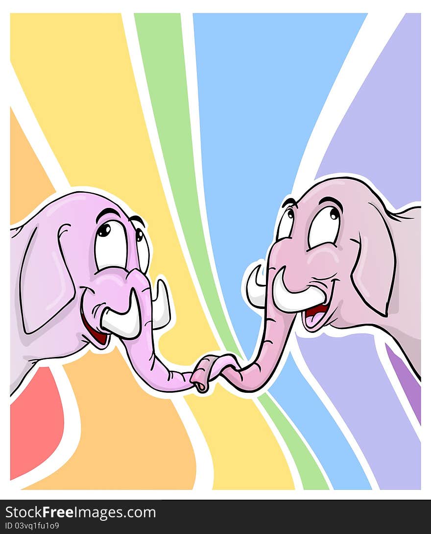 Gay elephants and rainbow flag background