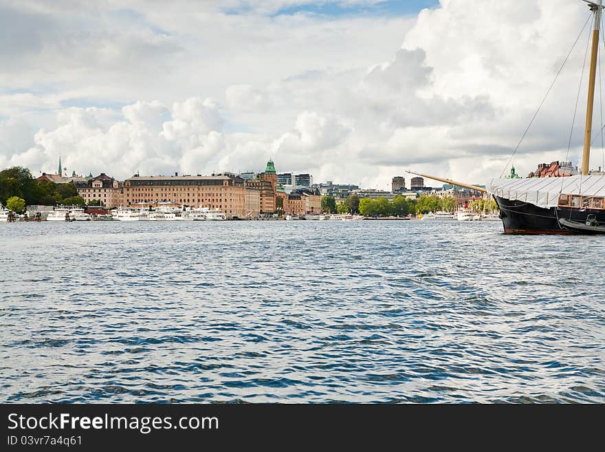 Panorama of Stockholm, Sweden from sea side