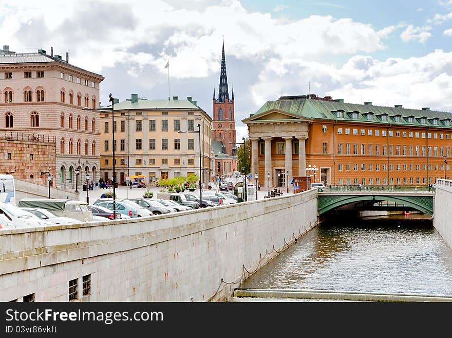 Canal and bridge in Stockholm, Sweden