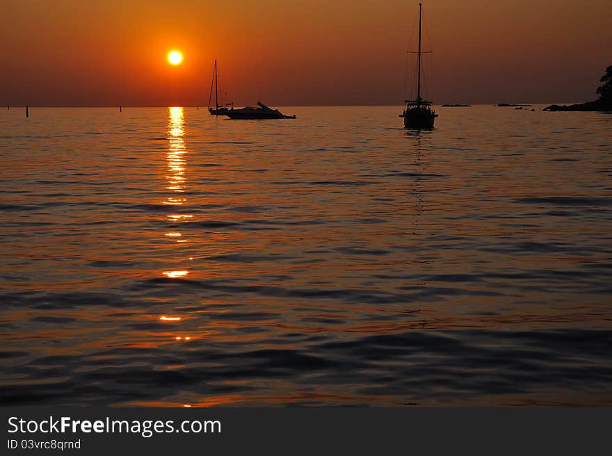 In the bay, a quiet and relaxing view at sunset. In the bay, a quiet and relaxing view at sunset