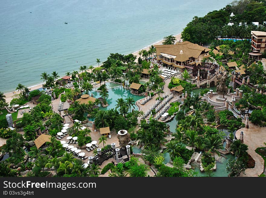 Landscape of swimming pool near the sea