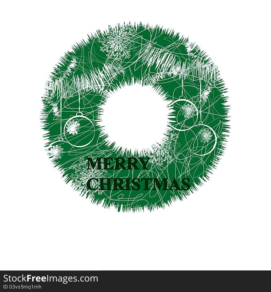 Green christmas wreath with snowflakes