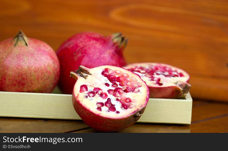 Ripe pomegranate is juicy fruit