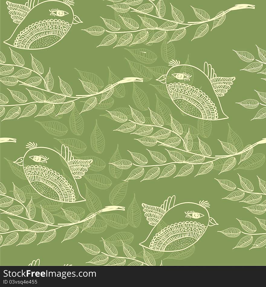 Seamless floral background with bird