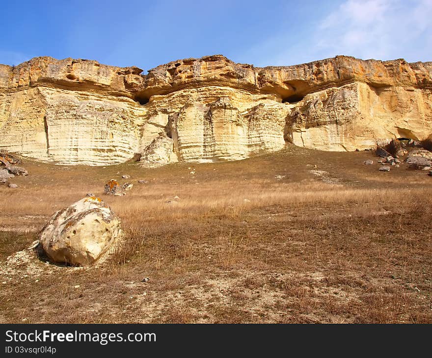 Cretaceous rock Belaja skala near Belogorsk, Crimea, Ukraine