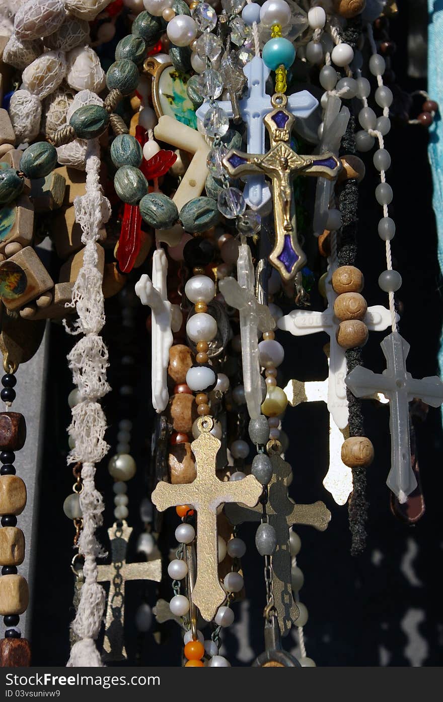 Crucifix and rosaries on a place of pilgrimage of Sardinia. Crucifix and rosaries on a place of pilgrimage of Sardinia.