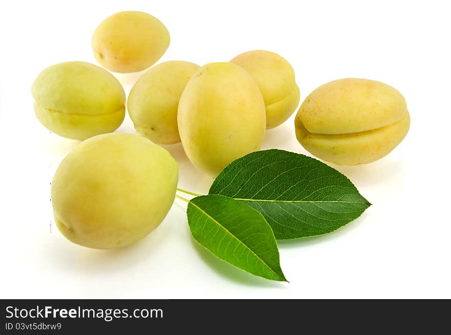 Apricots with green leaves