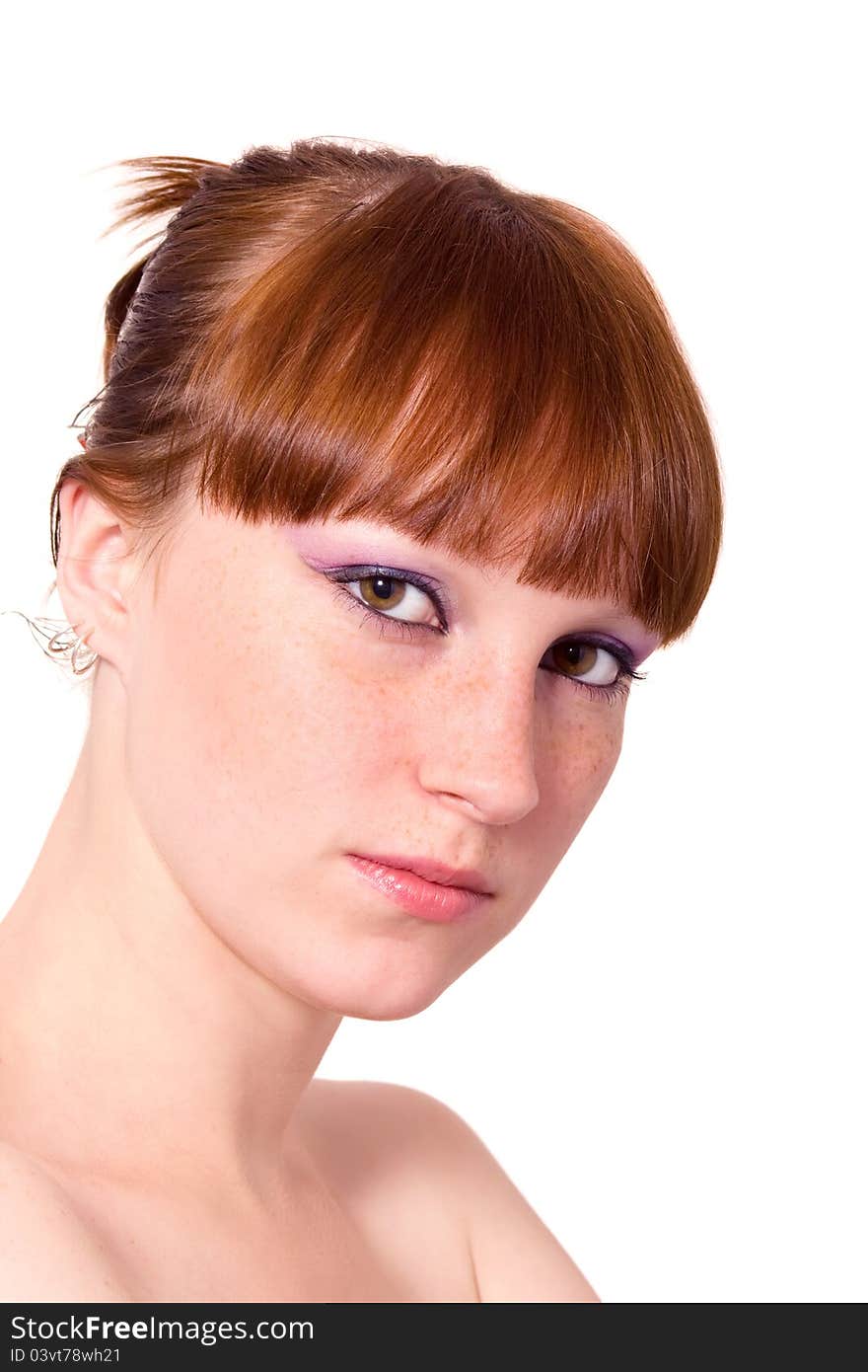 Portrait of the girl on a white background