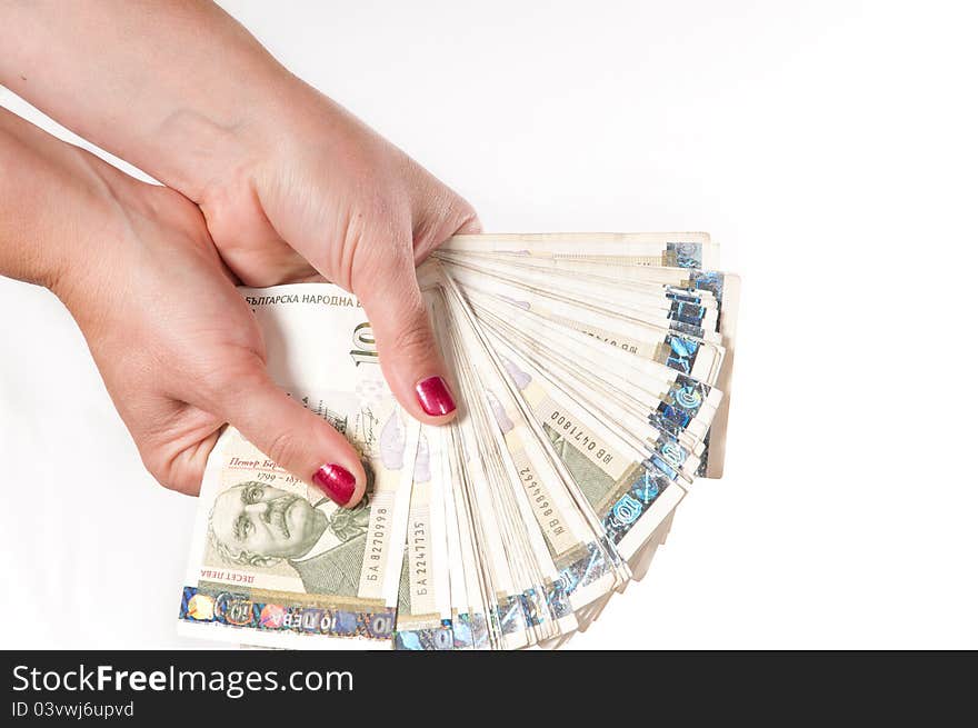 Female hands holding Bulgarian Currency