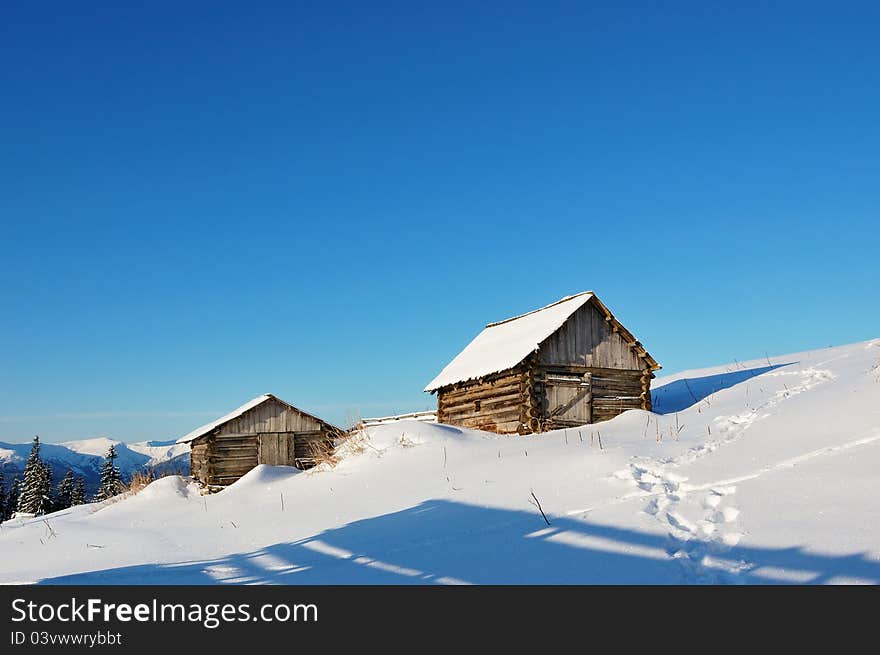 Mountain landscape with houses in the Carpathian shepherds. Mountain landscape with houses in the Carpathian shepherds