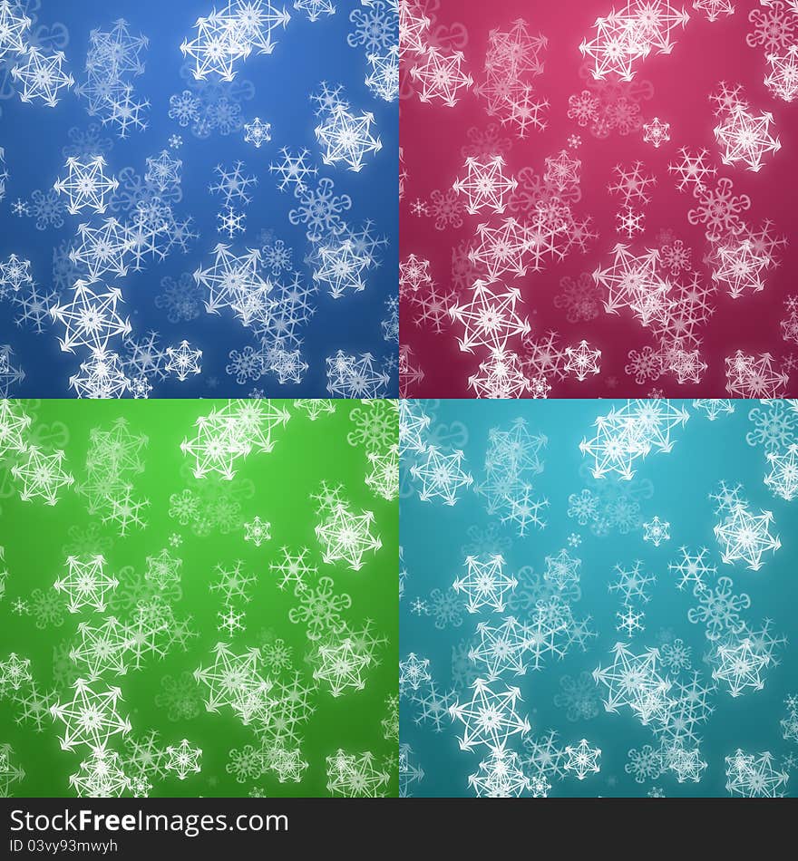 Four colors Christmas background with snow flakes