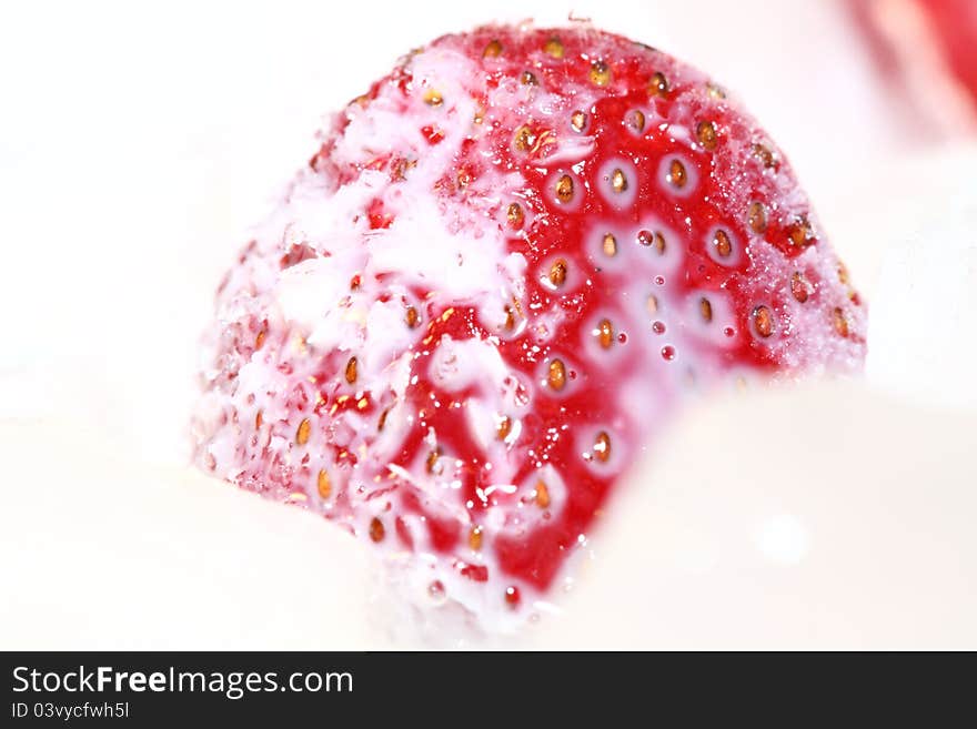 Macro image of strawberry, ice