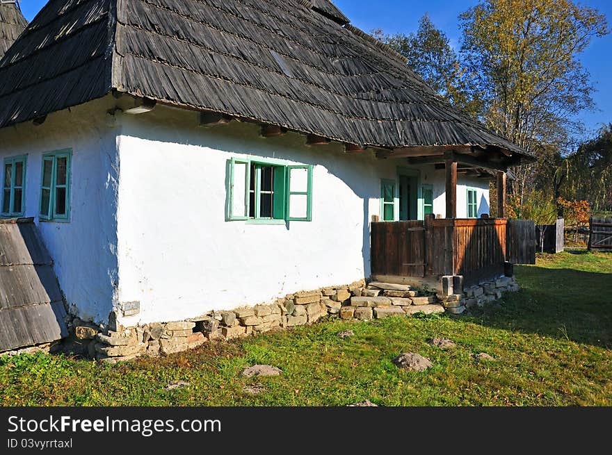 Traditional village house with wooden balcony porch from transylvania. Traditional village house with wooden balcony porch from transylvania