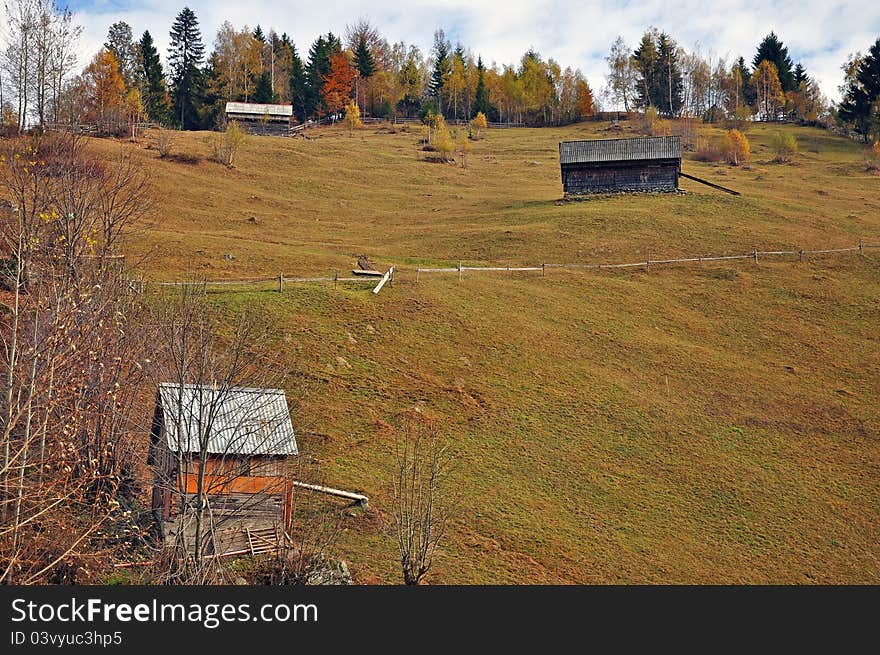 Mountain landscape with wooden house. Mountain landscape with wooden house