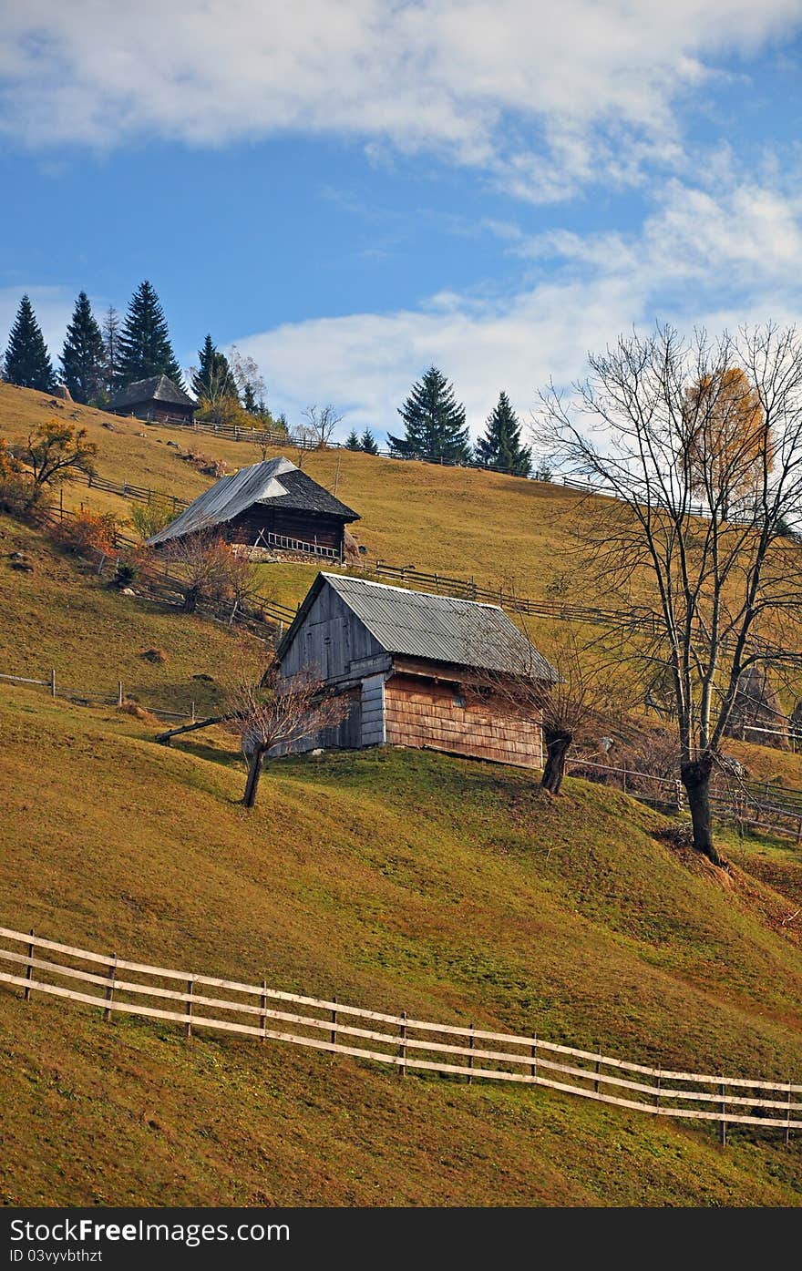 Beautiful rural household on the river in mountains. Beautiful rural household on the river in mountains