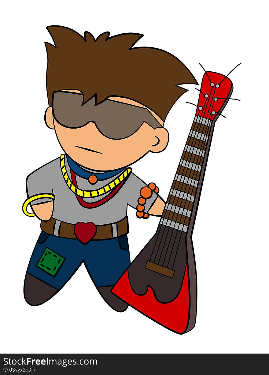 Cartoon illustration of a man with an electric guitar. Cartoon illustration of a man with an electric guitar