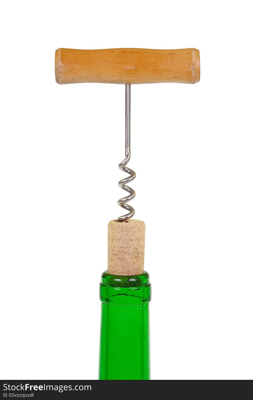 Corkscrew and wine stopper with the bottle