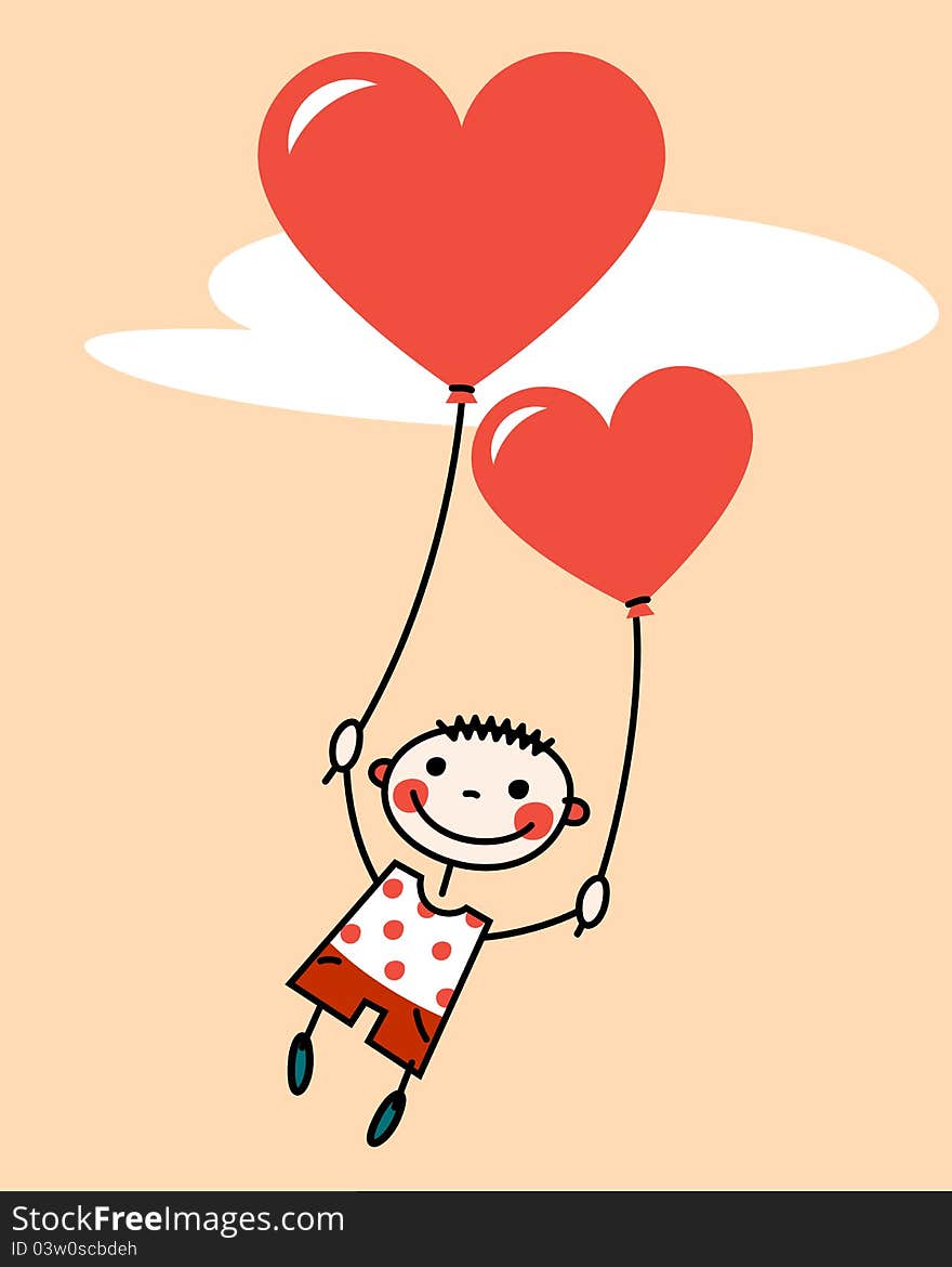 Smiling boy with heart shaped balloons. Smiling boy with heart shaped balloons