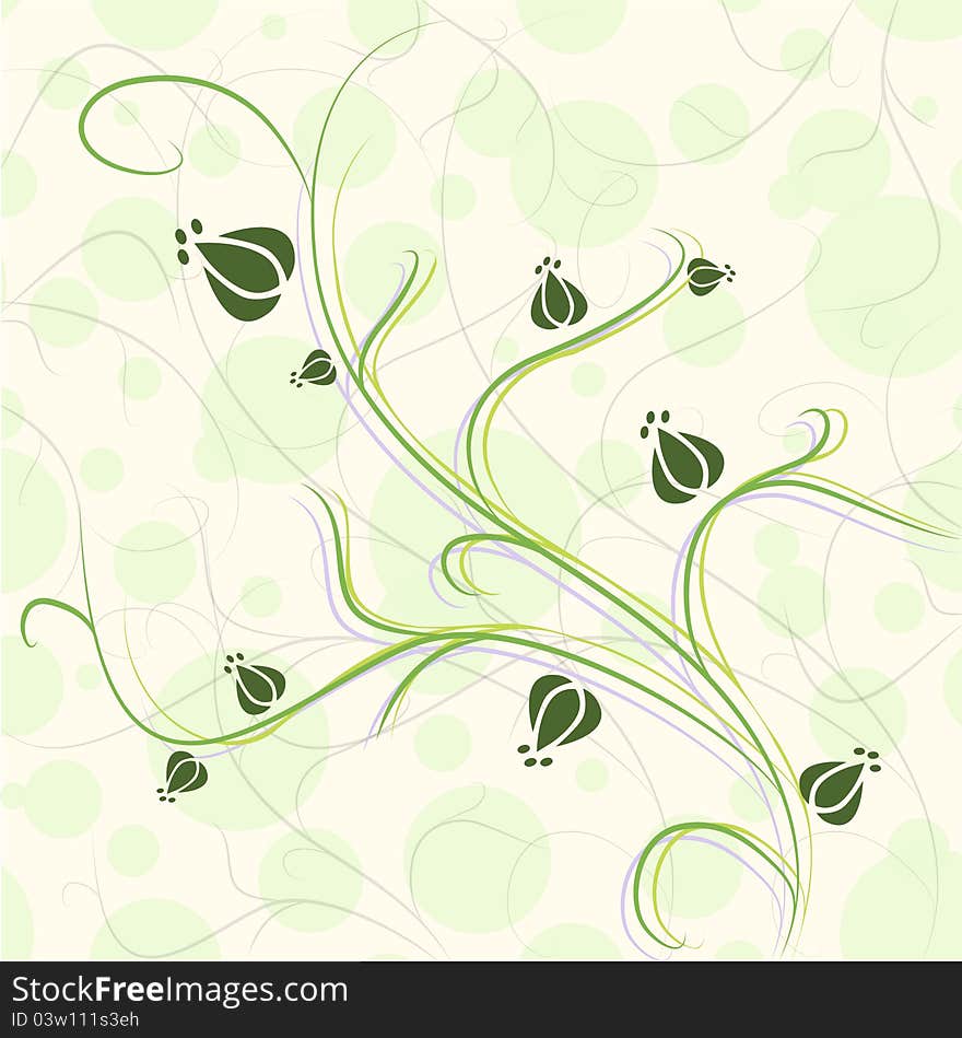 Beautiful silhouette of green vector flowers with buds