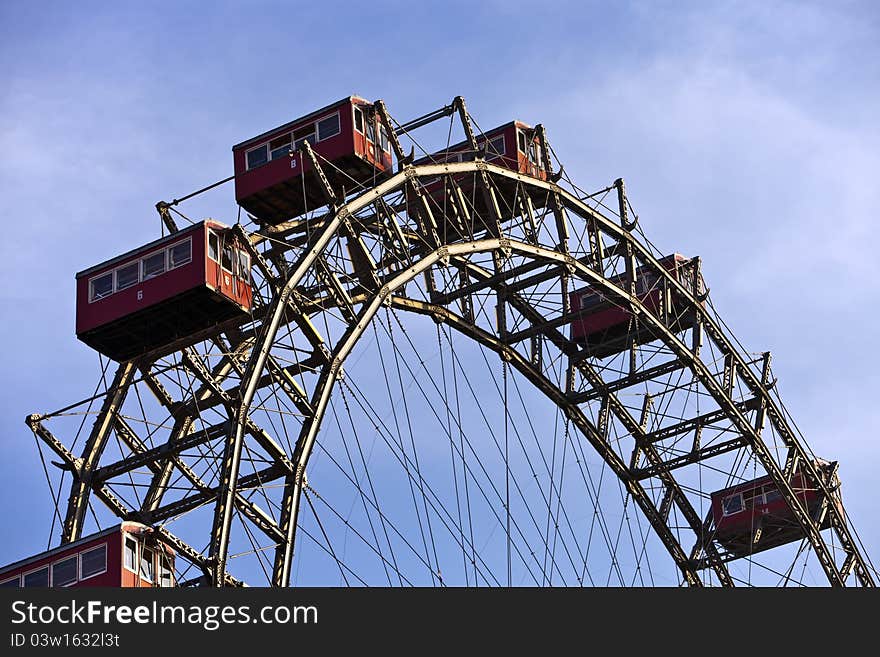 Historic sunlit ferris wheel of Vienna. Historic sunlit ferris wheel of Vienna