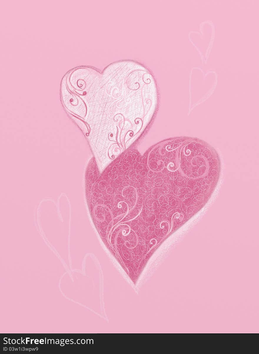 Two hearts on a pink background