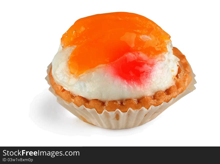 Cake with mandarin slices on white background. Cake with mandarin slices on white background.