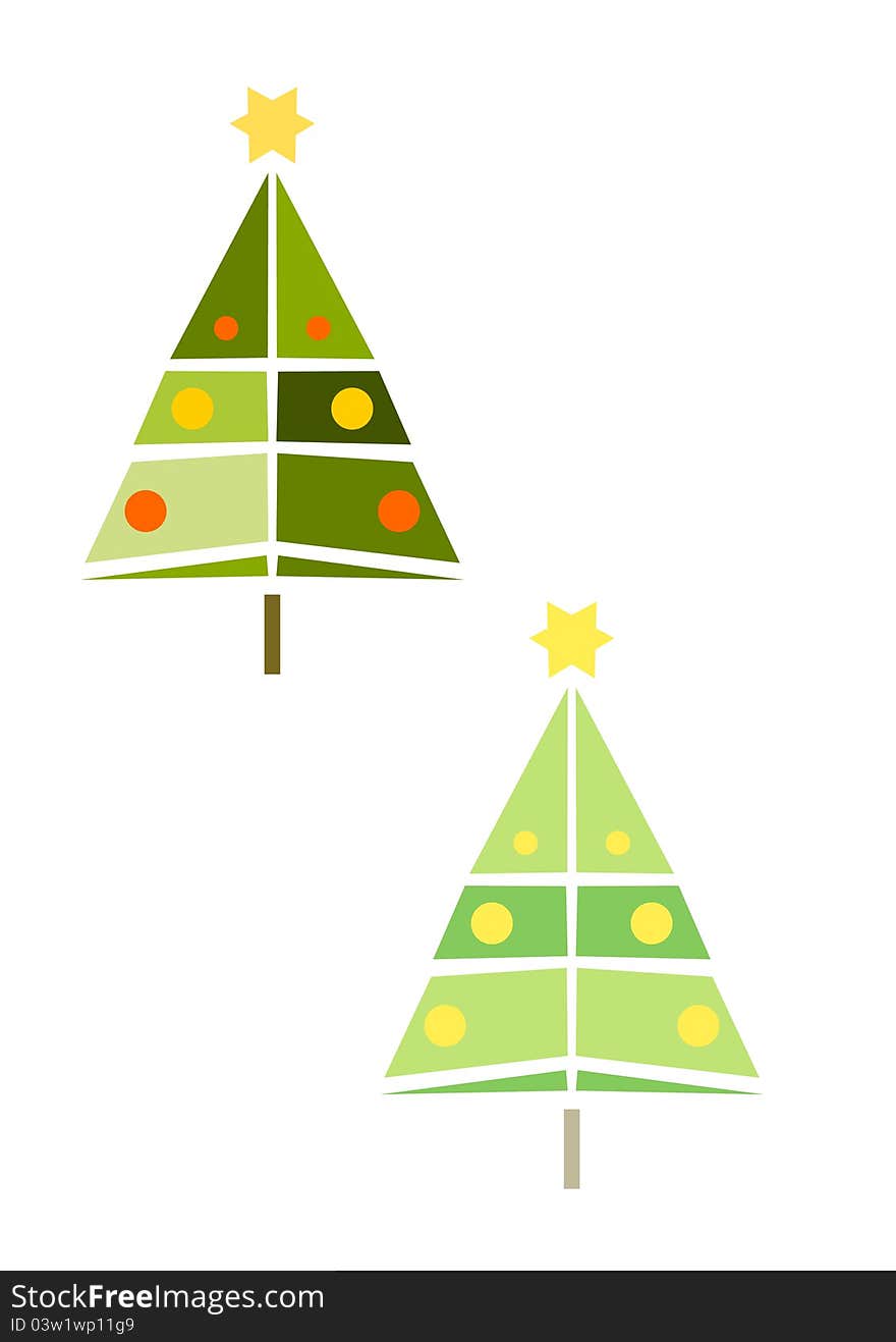 Abstract modern christmas tree with star and ornaments (two color versions included)