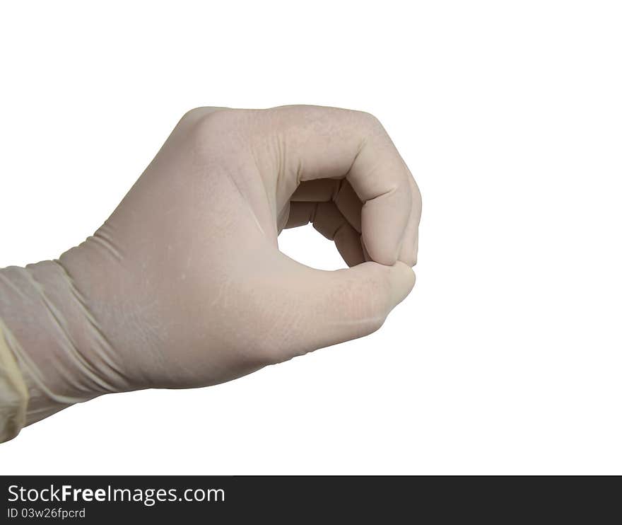 Medical Rubber Gloves with hand on white background.