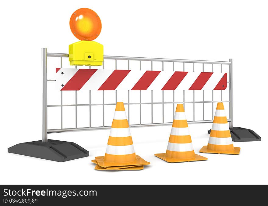 Road block with Cones and Barricade. Road block with Cones and Barricade