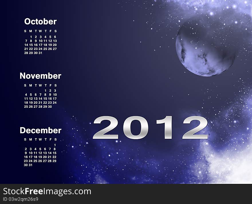 Calendar 2012 with beautiful universe background