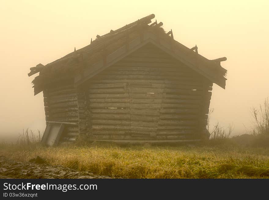 Shot of a wooden barn in Finland