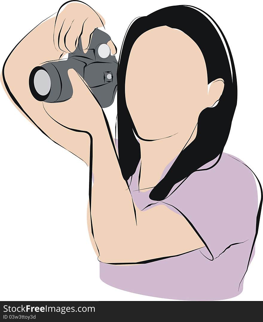 Woman taking photo with digital sigle lens camera