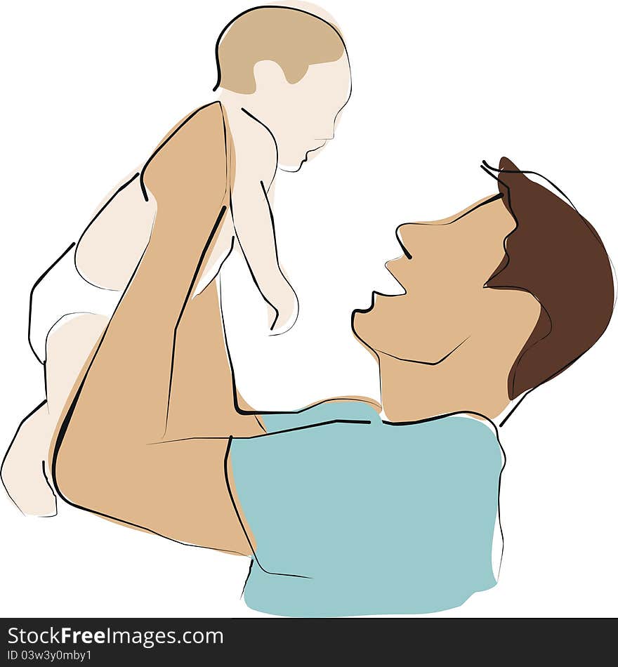 Man holding his son with smile and happy