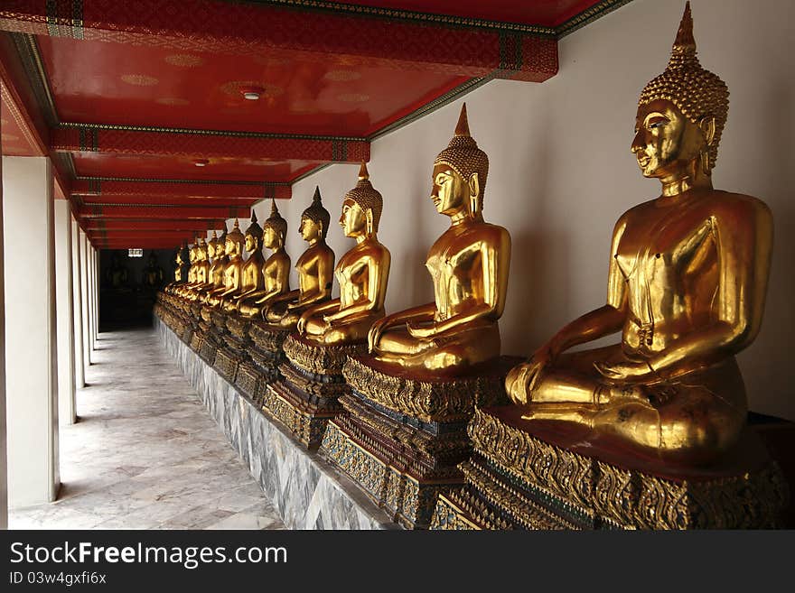 Buddha statues at the temple at Bangkok, Thailand. Buddha statues at the temple at Bangkok, Thailand.