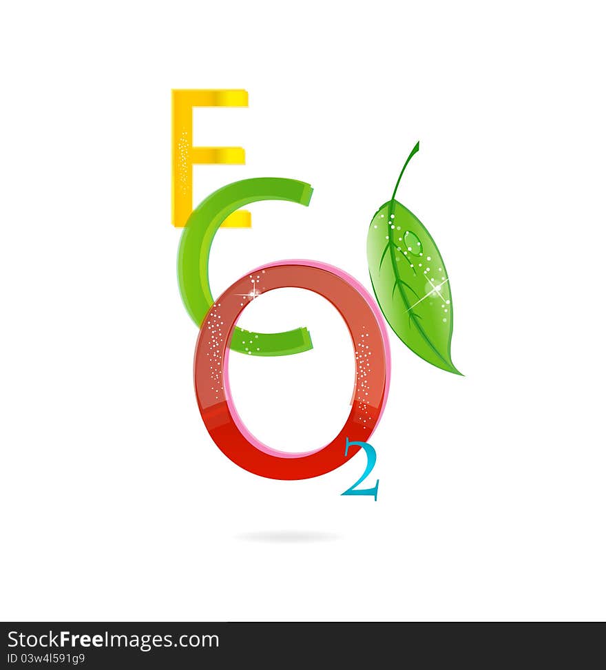 Glass and colored eco symbol and leaf isolated