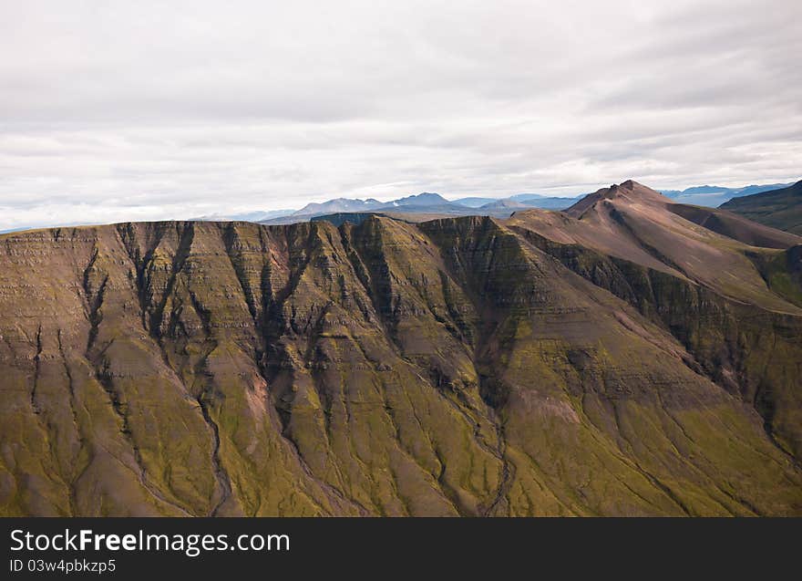 Photo of a Icelandic mountain and popular trails called Laufarskord. Photo of a Icelandic mountain and popular trails called Laufarskord