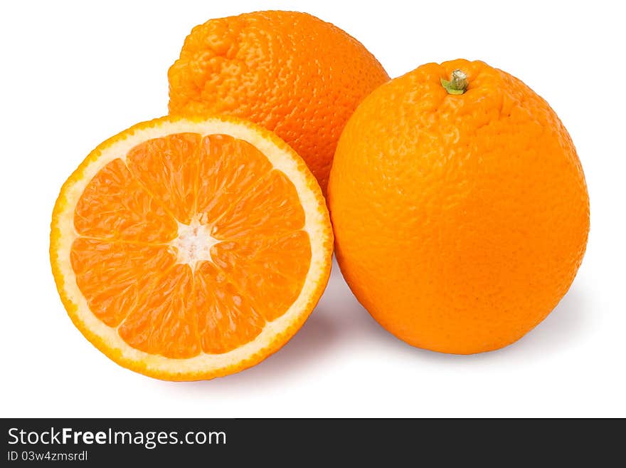 Three oranges against white background. Three oranges against white background