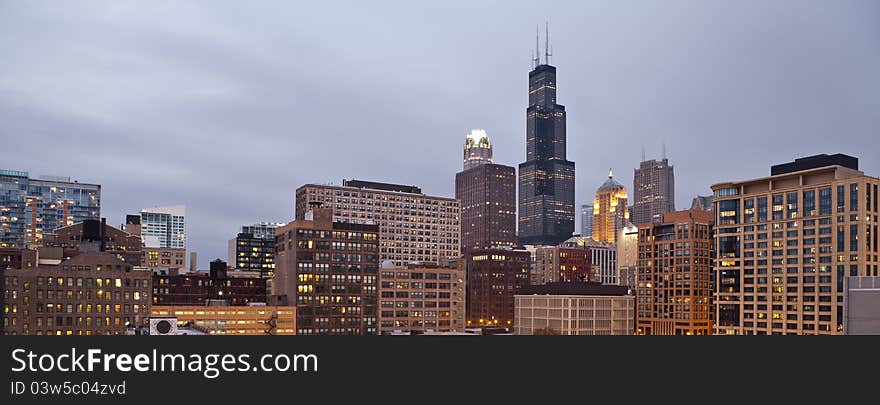 Chicago downtown district buildings with Willis Tower. Chicago downtown district buildings with Willis Tower.