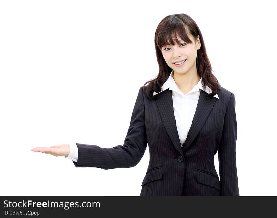 Young asian business woman hand showing blank sign. Young asian business woman hand showing blank sign