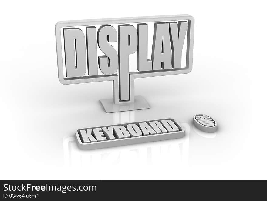 One stylized desktop computer made with words (3d render). One stylized desktop computer made with words (3d render)