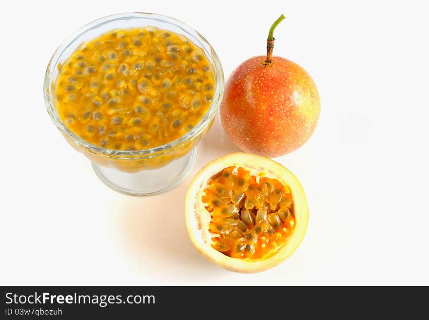 Cup passion fruit and passion fruit flesh. Cup passion fruit and passion fruit flesh.