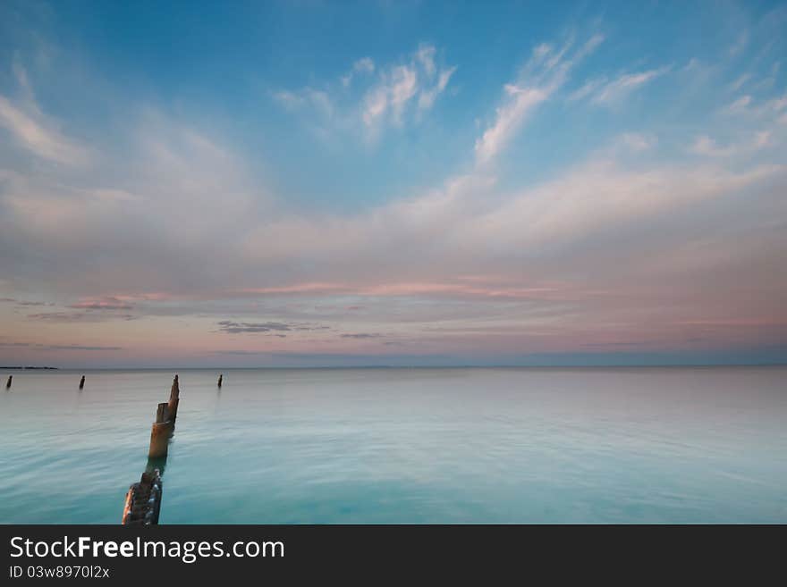 Beautiful pink and blue sunset over the ocean at Sandgate, Queensland. Beautiful pink and blue sunset over the ocean at Sandgate, Queensland