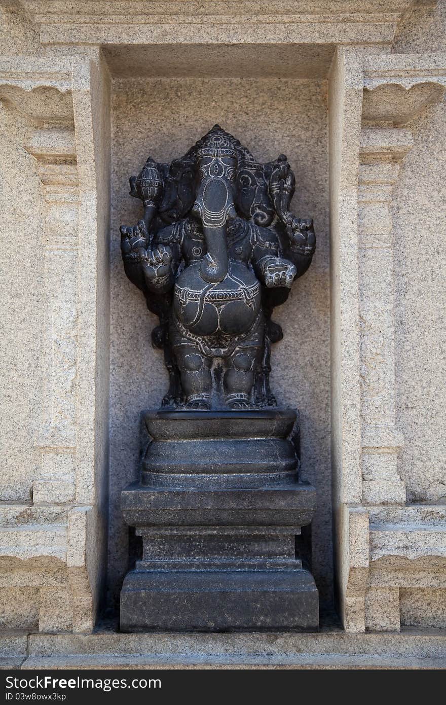 Black stone idol of lord ganesh in the murudeshwar temple. Black stone idol of lord ganesh in the murudeshwar temple